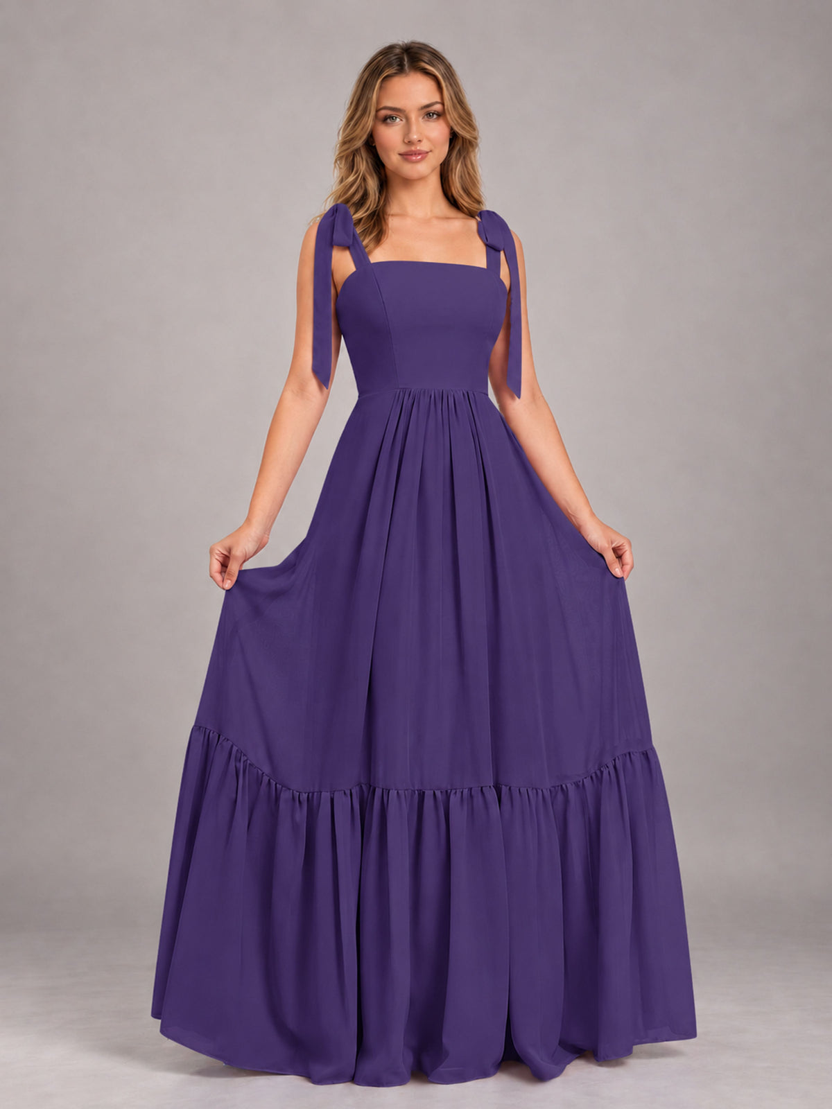 Regency Chic Sleeveless Lace Up Back Floor Length Chiffon Bridesmaid Dress
