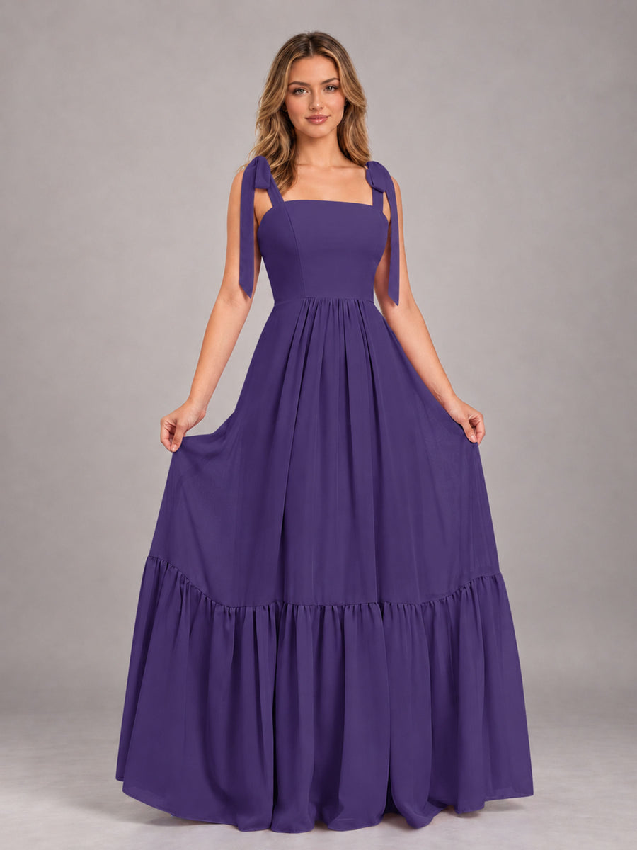 Regency Chic Sleeveless Lace Up Back Floor Length Chiffon Bridesmaid Dress