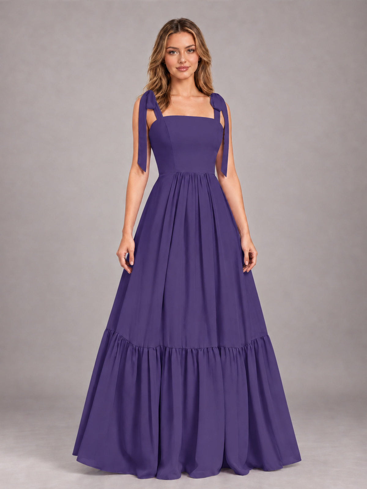 Regency Chic Sleeveless Lace Up Back Floor Length Chiffon Bridesmaid Dress