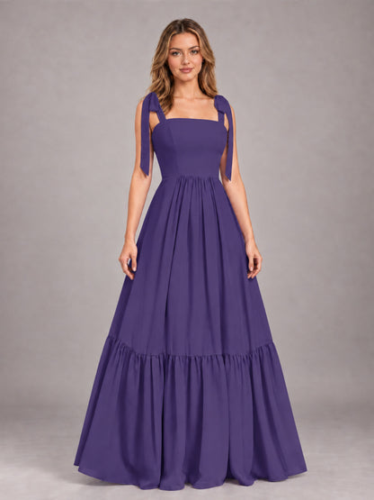 Regency Chic Sleeveless Lace Up Back Floor Length Chiffon Bridesmaid Dress