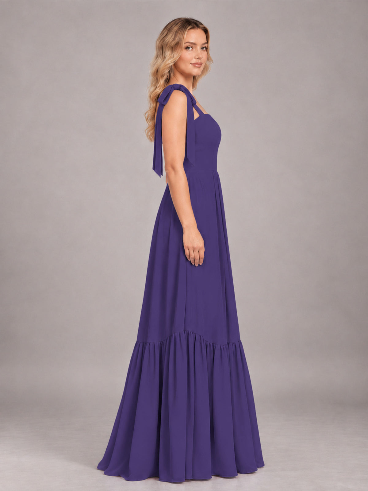 Regency Chic Sleeveless Lace Up Back Floor Length Chiffon Bridesmaid Dress