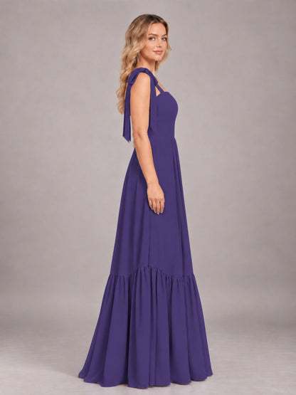 Regency Chic Sleeveless Lace Up Back Floor Length Chiffon Bridesmaid Dress
