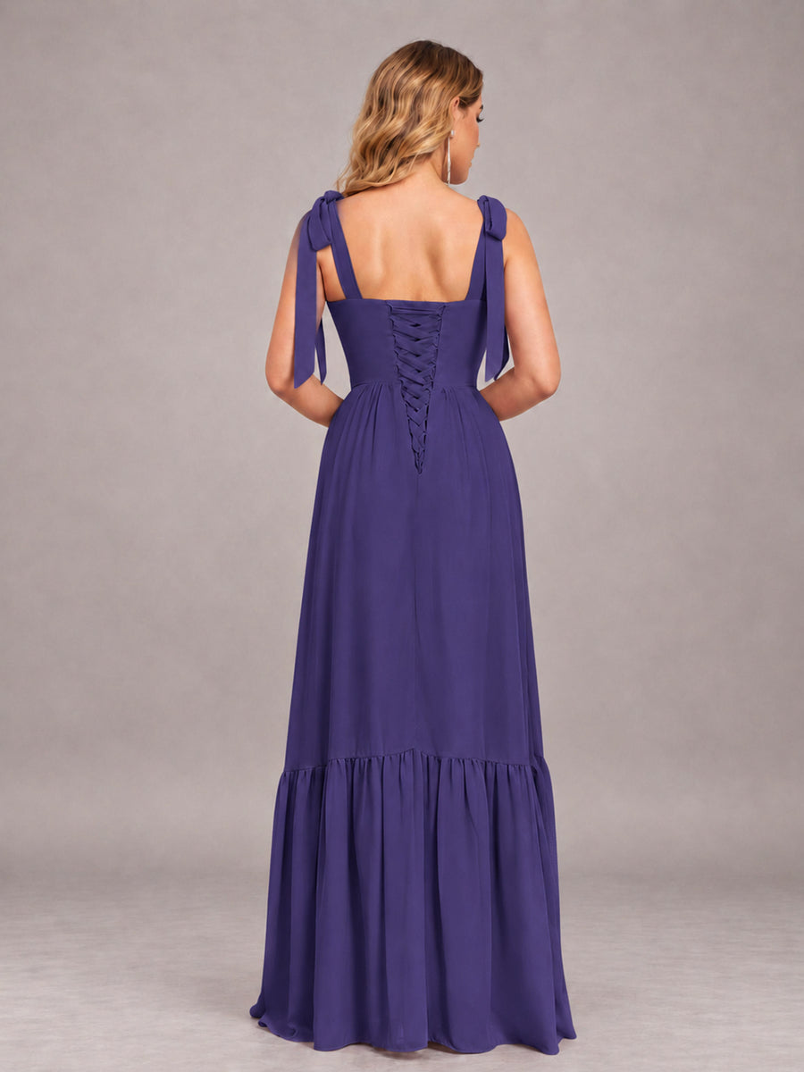 Regency Chic Sleeveless Lace Up Back Floor Length Chiffon Bridesmaid Dress