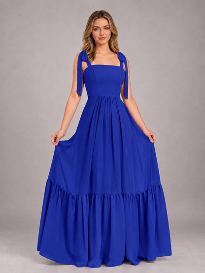 Royal Blue Chic Sleeveless Lace Up Back Floor Length Chiffon Bridesmaid Dress