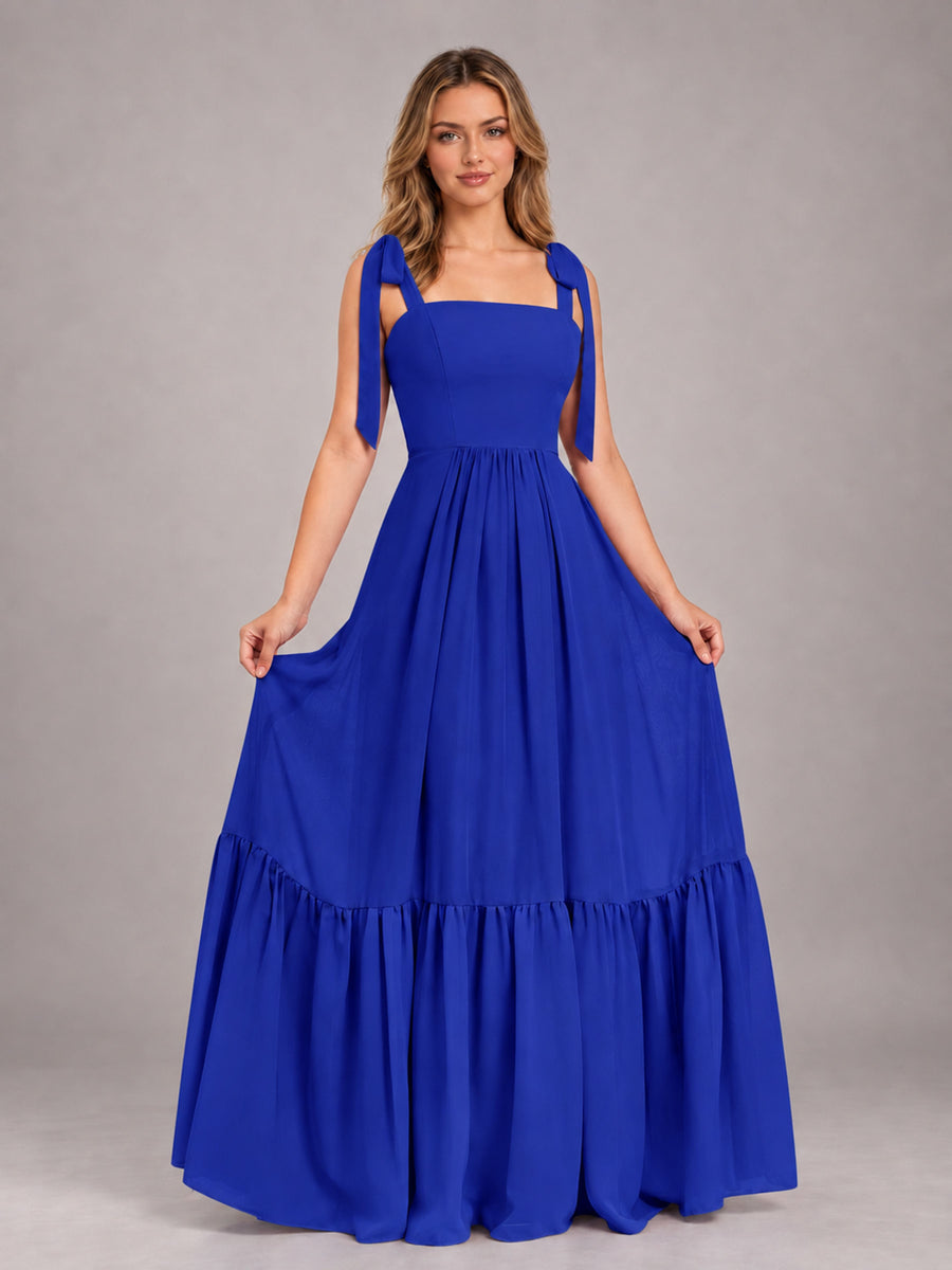 Royal Blue Chic Sleeveless Lace Up Back Floor Length Chiffon Bridesmaid Dress