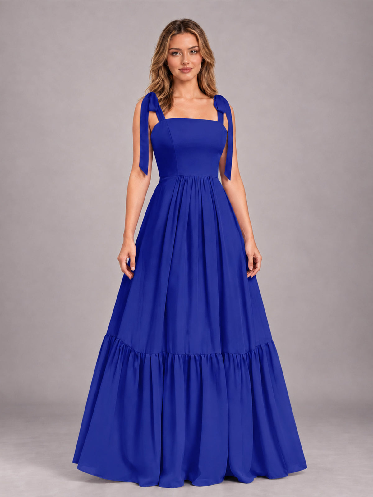Royal Blue Chic Sleeveless Lace Up Back Floor Length Chiffon Bridesmaid Dress
