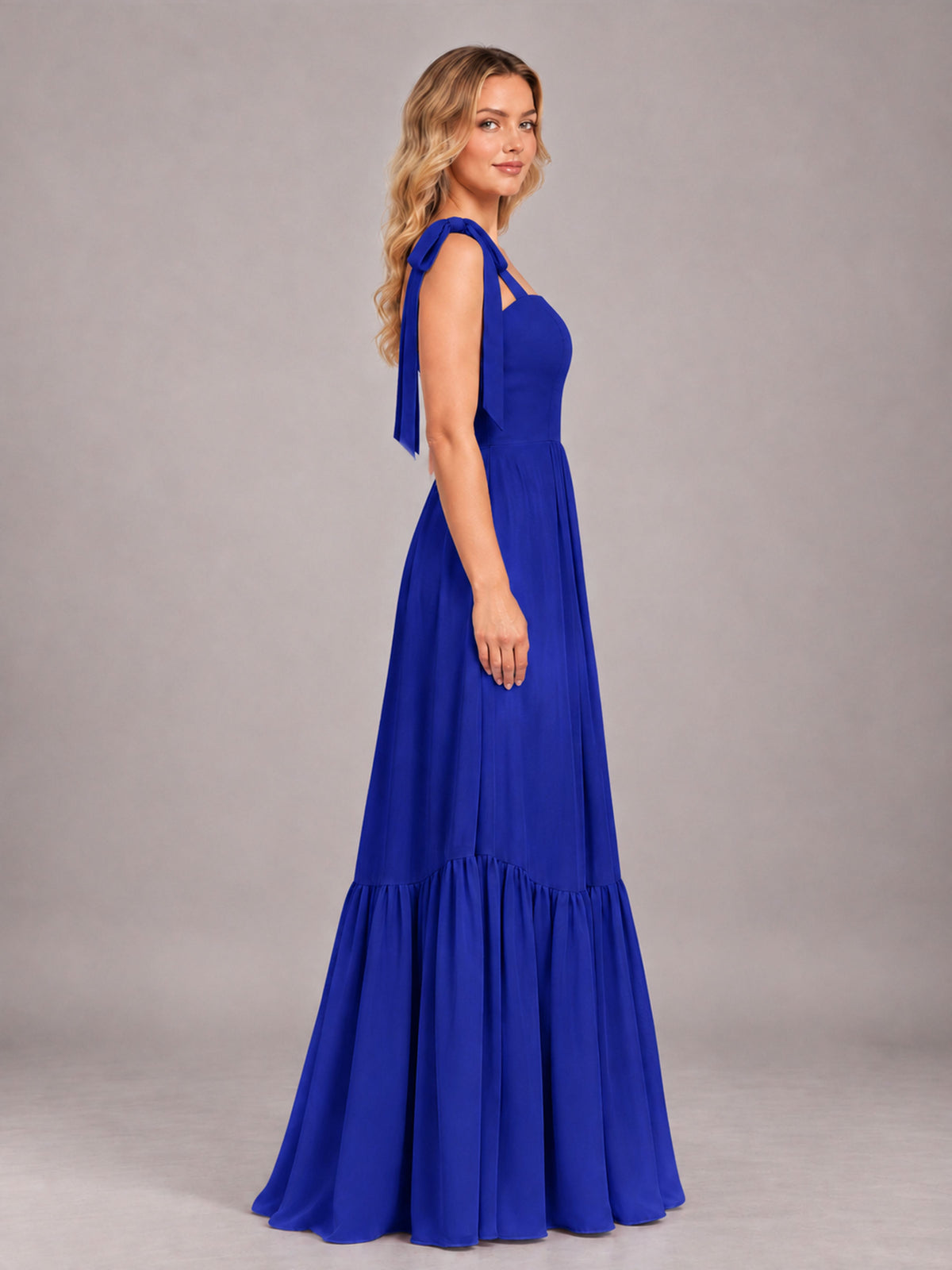 Royal Blue Chic Sleeveless Lace Up Back Floor Length Chiffon Bridesmaid Dress