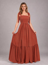 Chic Sleeveless Lace Up Back Floor Length Chiffon Bridesmaid Dress