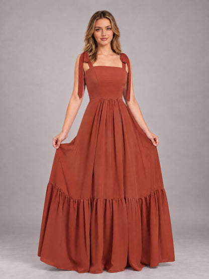 Rust Chic Sleeveless Lace Up Back Floor Length Chiffon Bridesmaid Dress