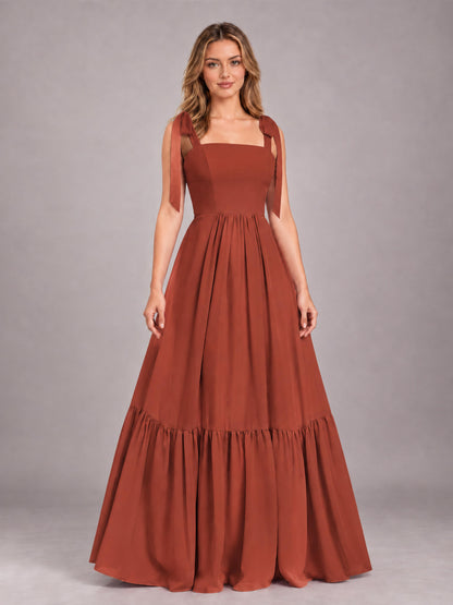 Rust Chic Sleeveless Lace Up Back Floor Length Chiffon Bridesmaid Dress