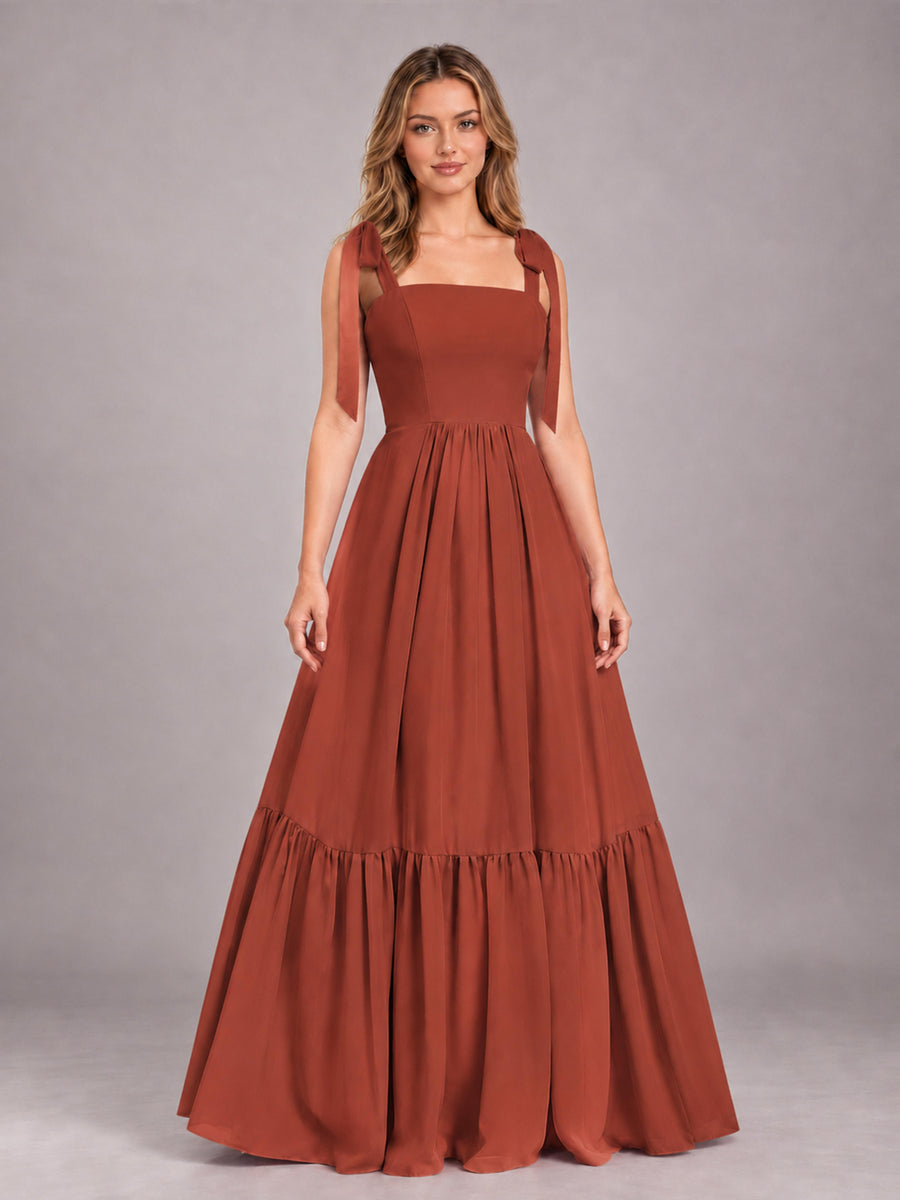 Rust Chic Sleeveless Lace Up Back Floor Length Chiffon Bridesmaid Dress