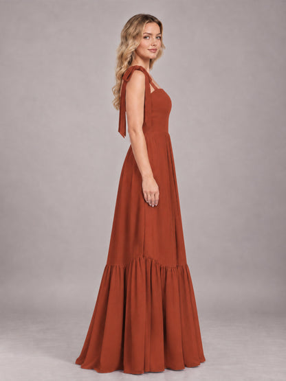 Rust Chic Sleeveless Lace Up Back Floor Length Chiffon Bridesmaid Dress