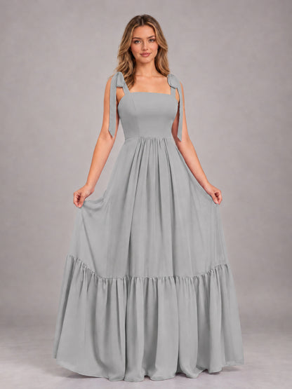Silver Chic Sleeveless Lace Up Back Floor Length Chiffon Bridesmaid Dress