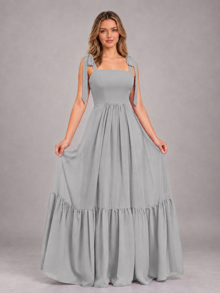 Silver Chic Sleeveless Lace Up Back Floor Length Chiffon Bridesmaid Dress