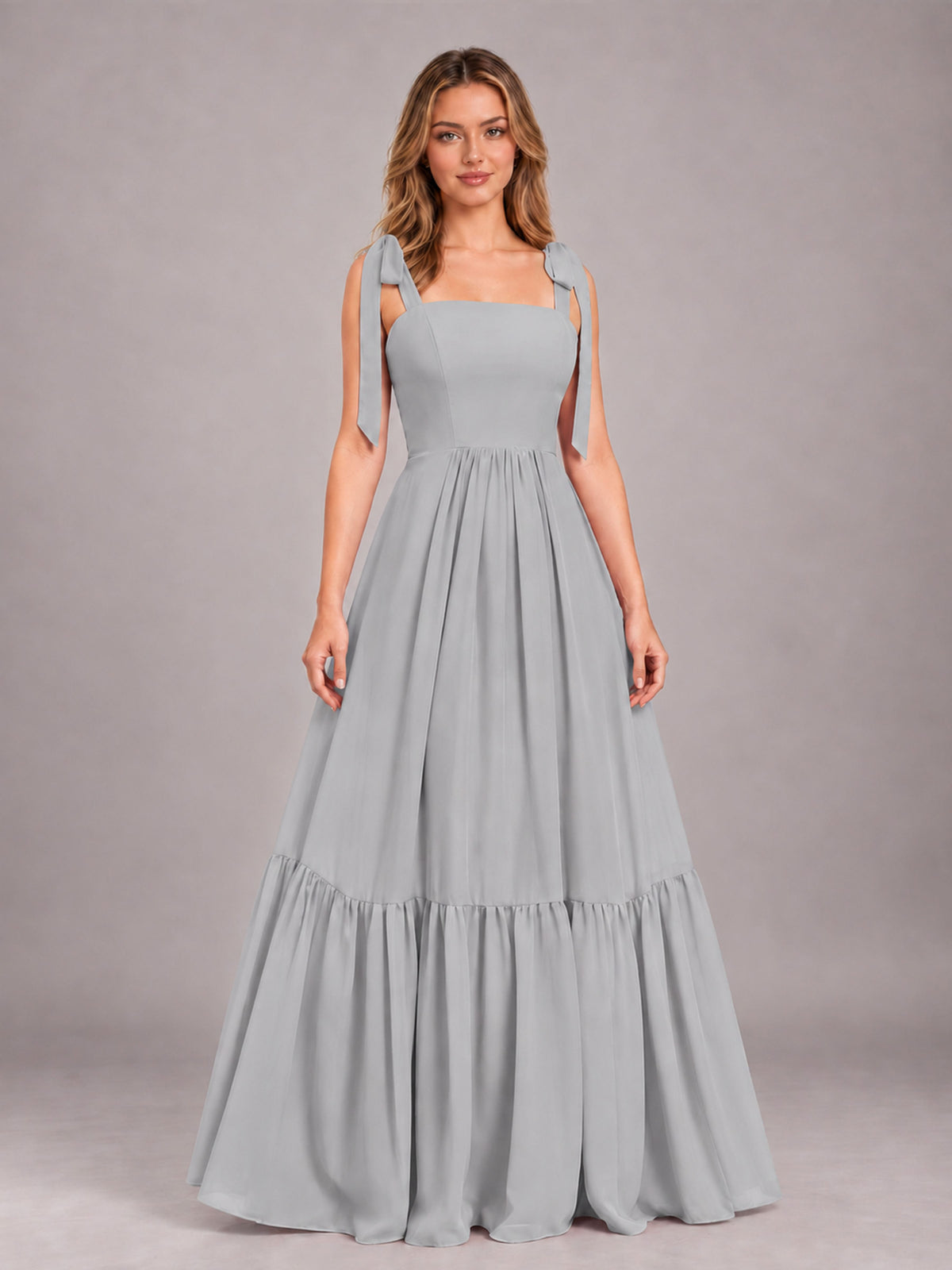Silver Chic Sleeveless Lace Up Back Floor Length Chiffon Bridesmaid Dress