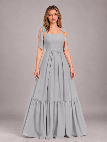 Silver Chic Sleeveless Lace Up Back Floor Length Chiffon Bridesmaid Dress