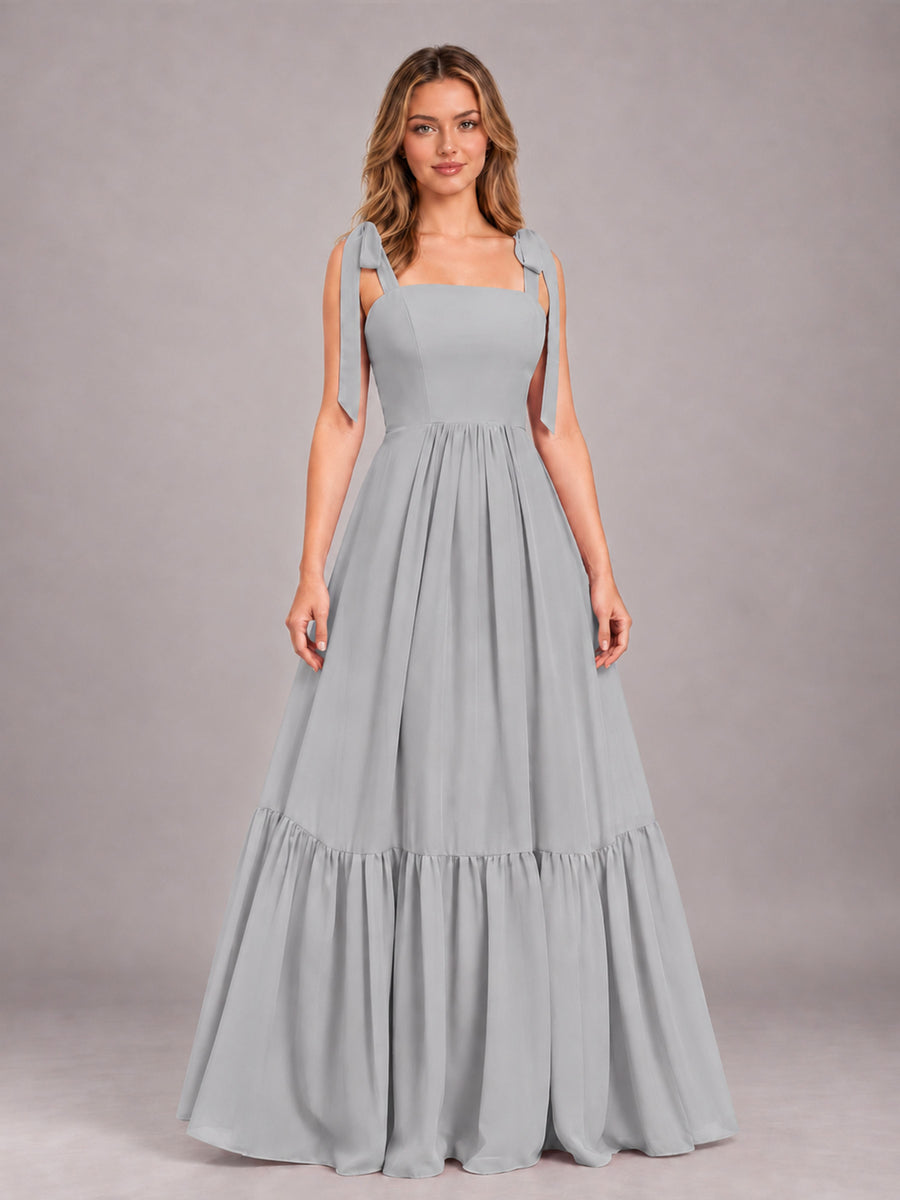 Silver Chic Sleeveless Lace Up Back Floor Length Chiffon Bridesmaid Dress
