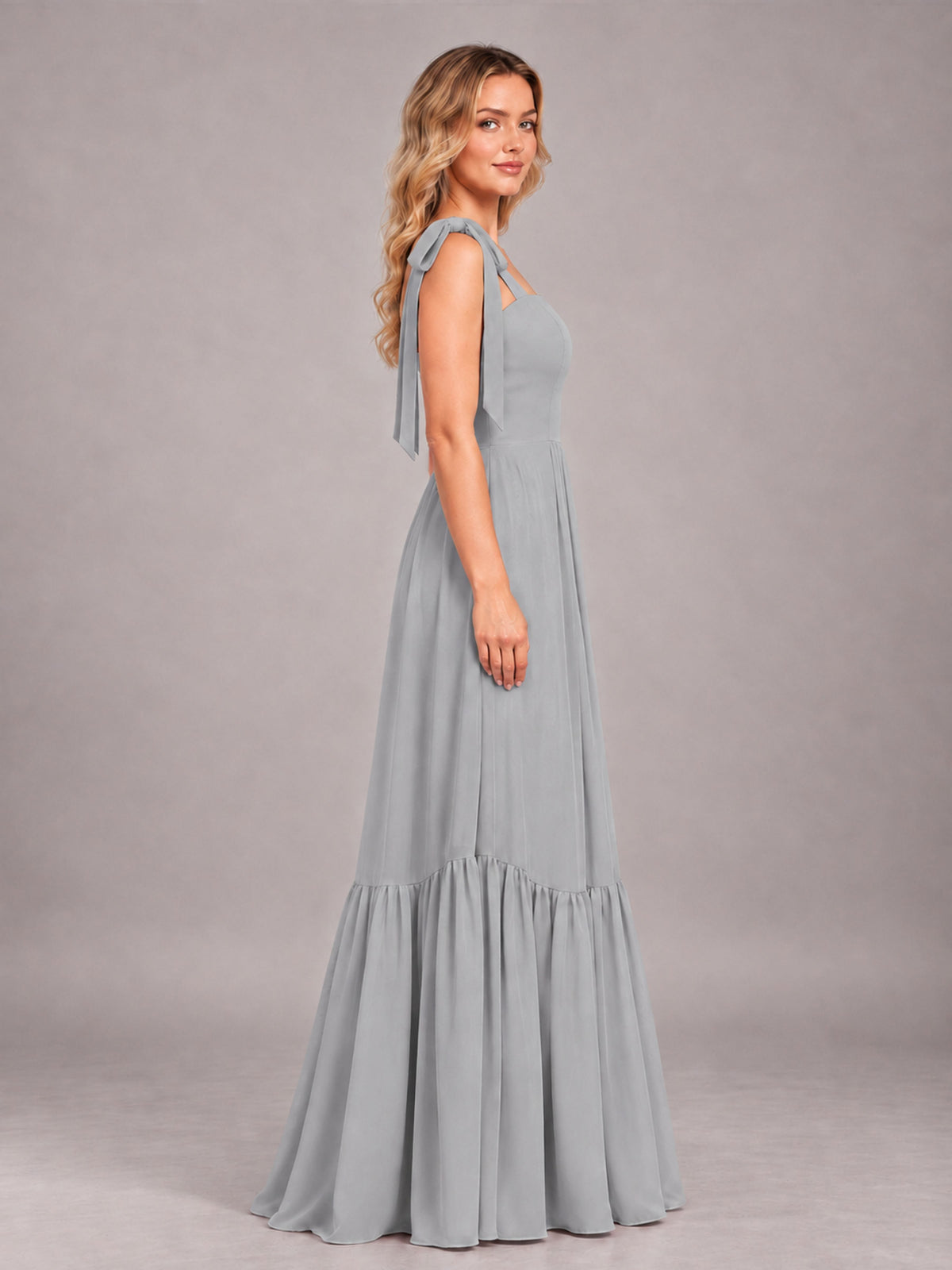 Silver Chic Sleeveless Lace Up Back Floor Length Chiffon Bridesmaid Dress