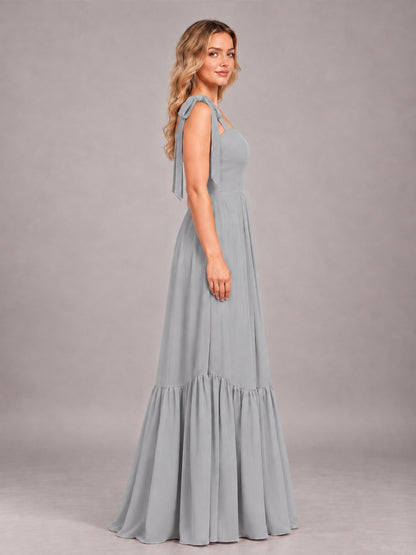 Silver Chic Sleeveless Lace Up Back Floor Length Chiffon Bridesmaid Dress