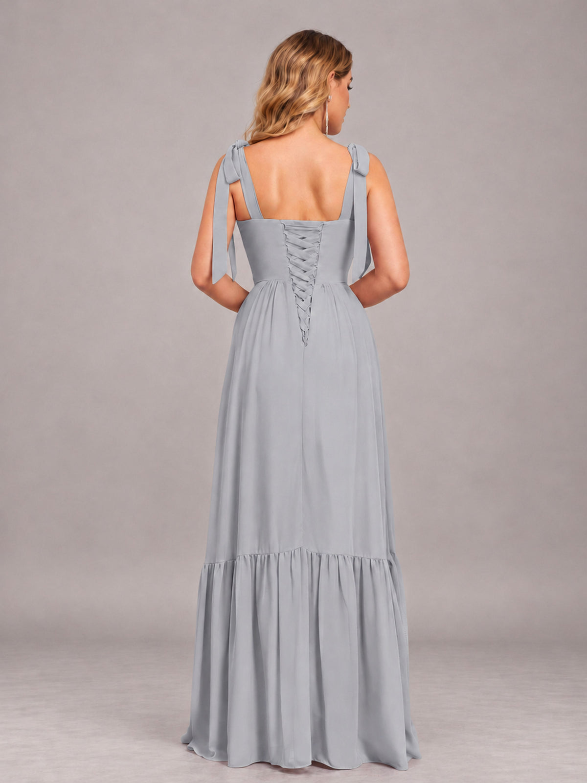 Silver Chic Sleeveless Lace Up Back Floor Length Chiffon Bridesmaid Dress