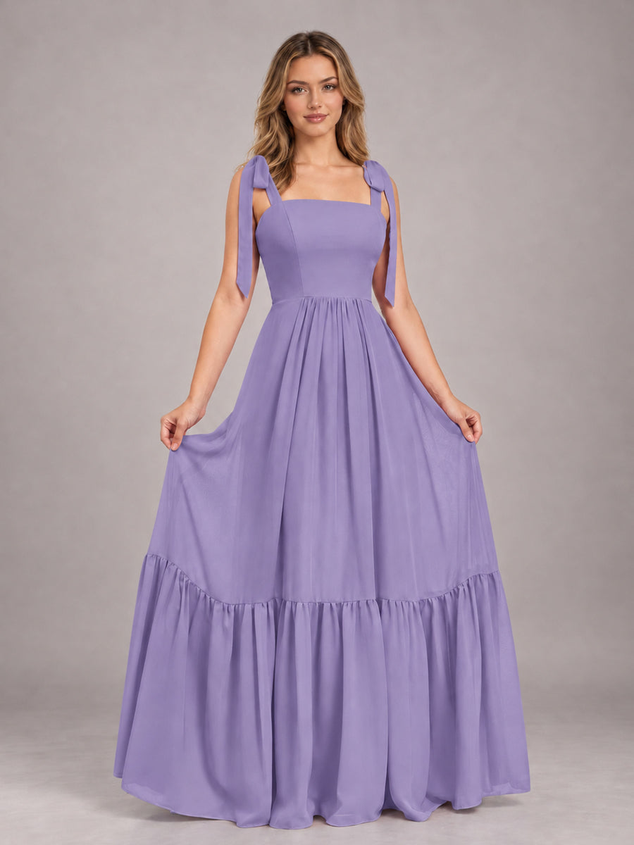 Tahiti Chic Sleeveless Lace Up Back Floor Length Chiffon Bridesmaid Dress