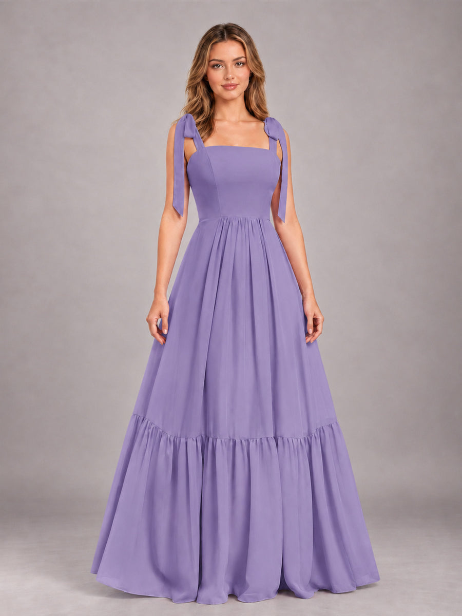 Tahiti Chic Sleeveless Lace Up Back Floor Length Chiffon Bridesmaid Dress