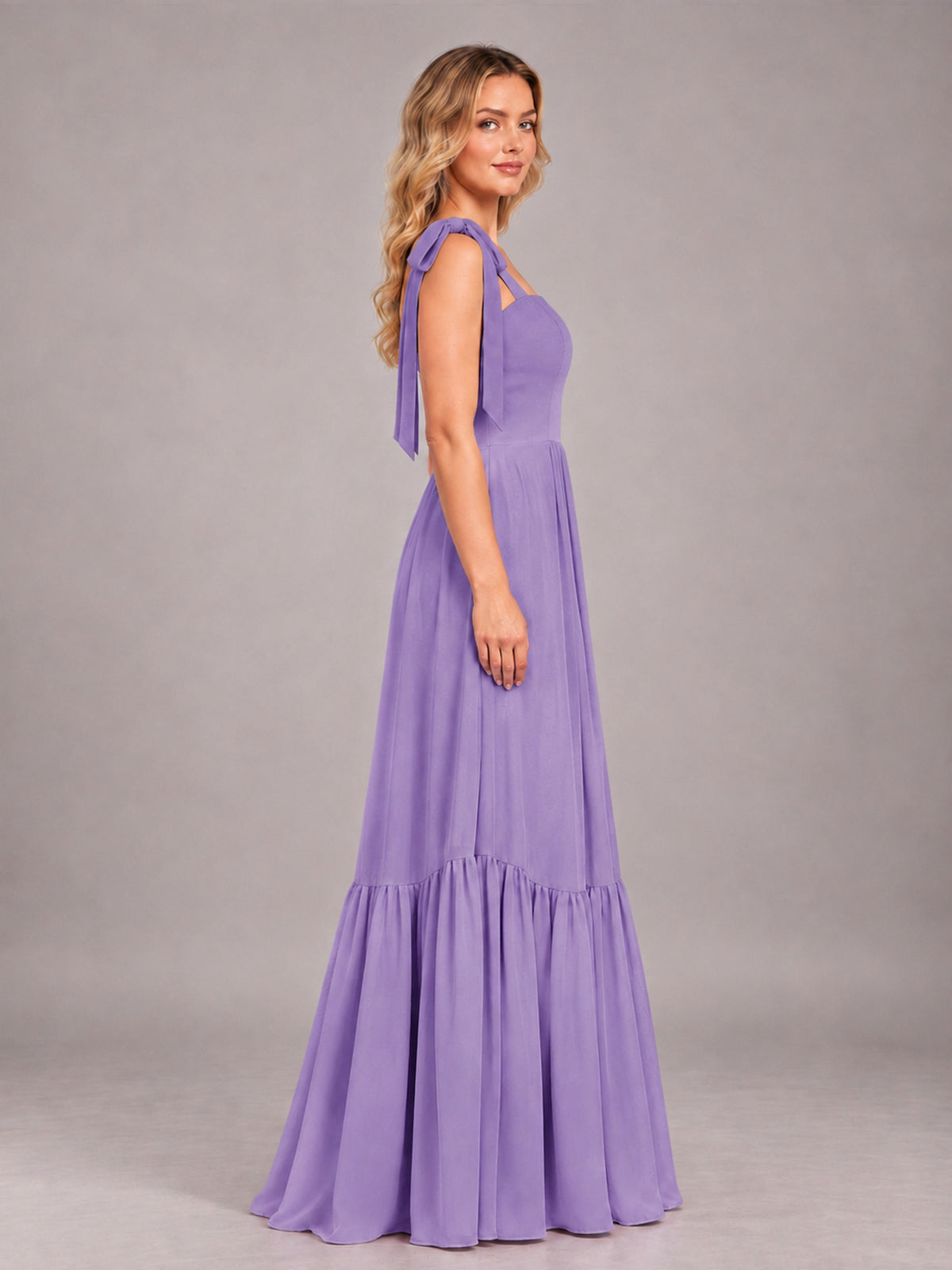Tahiti Chic Sleeveless Lace Up Back Floor Length Chiffon Bridesmaid Dress