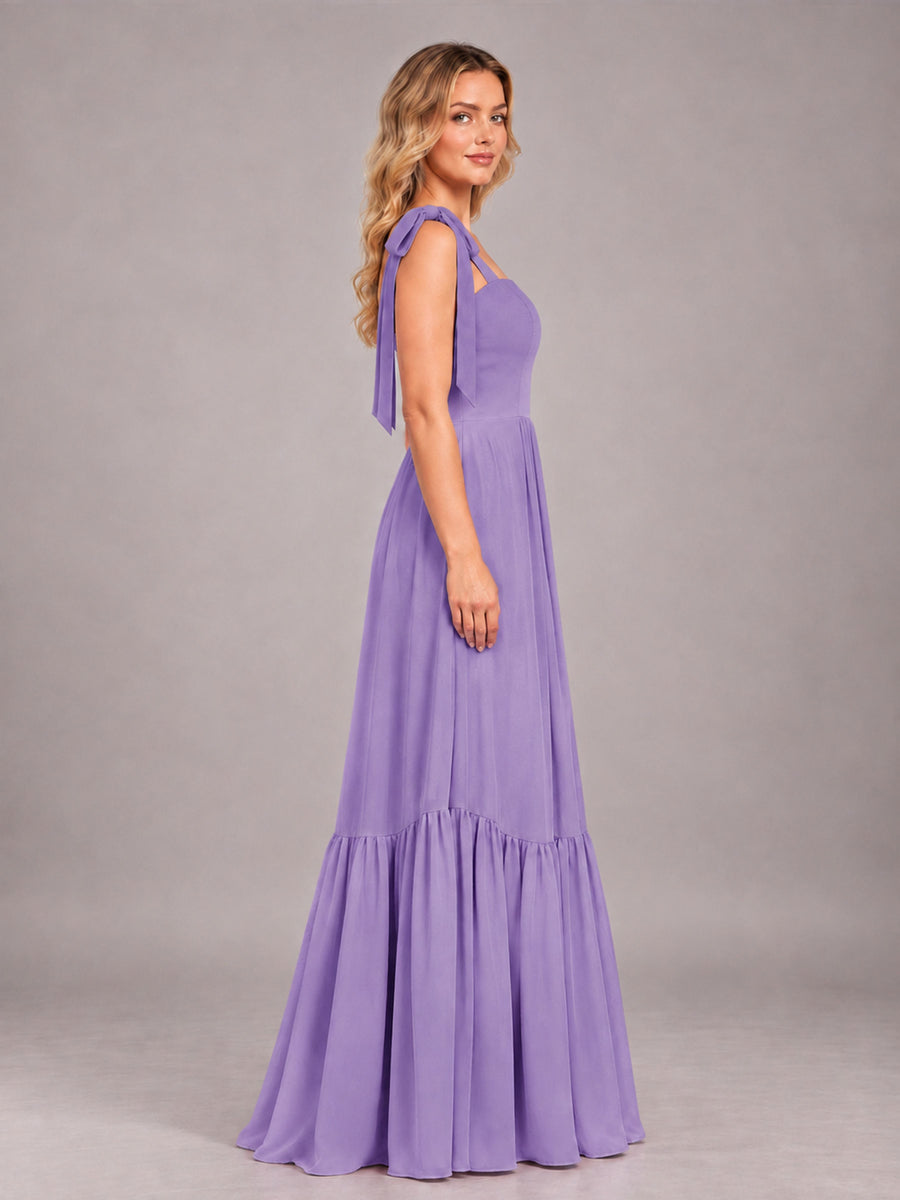 Tahiti Chic Sleeveless Lace Up Back Floor Length Chiffon Bridesmaid Dress