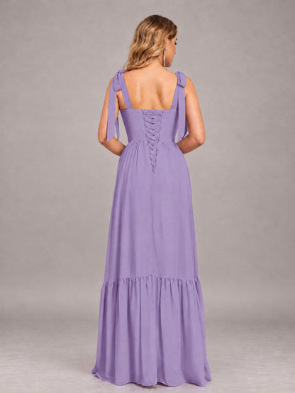 Tahiti Chic Sleeveless Lace Up Back Floor Length Chiffon Bridesmaid Dress