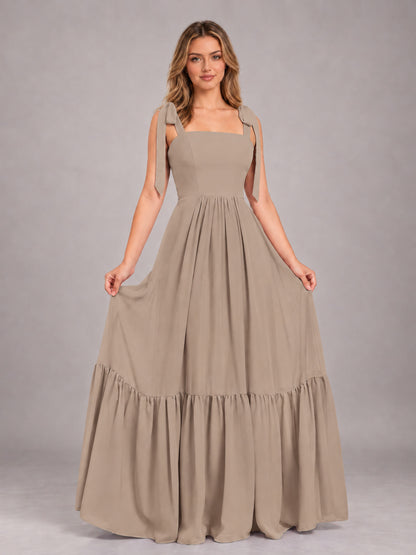 Taupe Chic Sleeveless Lace Up Back Floor Length Chiffon Bridesmaid Dress