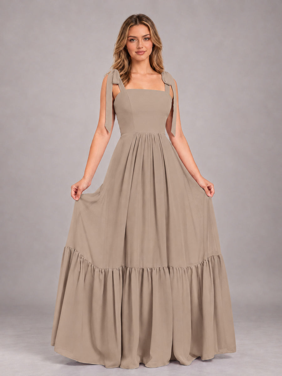 Taupe Chic Sleeveless Lace Up Back Floor Length Chiffon Bridesmaid Dress
