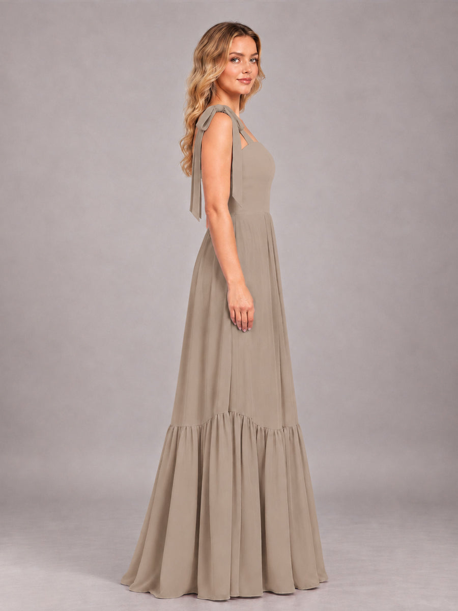 Taupe Chic Sleeveless Lace Up Back Floor Length Chiffon Bridesmaid Dress