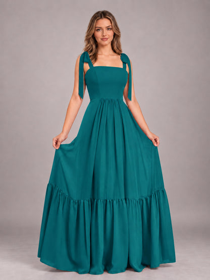 Teal Chic Sleeveless Lace Up Back Floor Length Chiffon Bridesmaid Dress