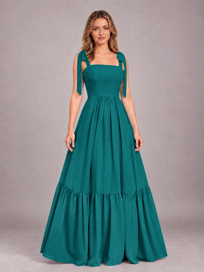 Teal Chic Sleeveless Lace Up Back Floor Length Chiffon Bridesmaid Dress
