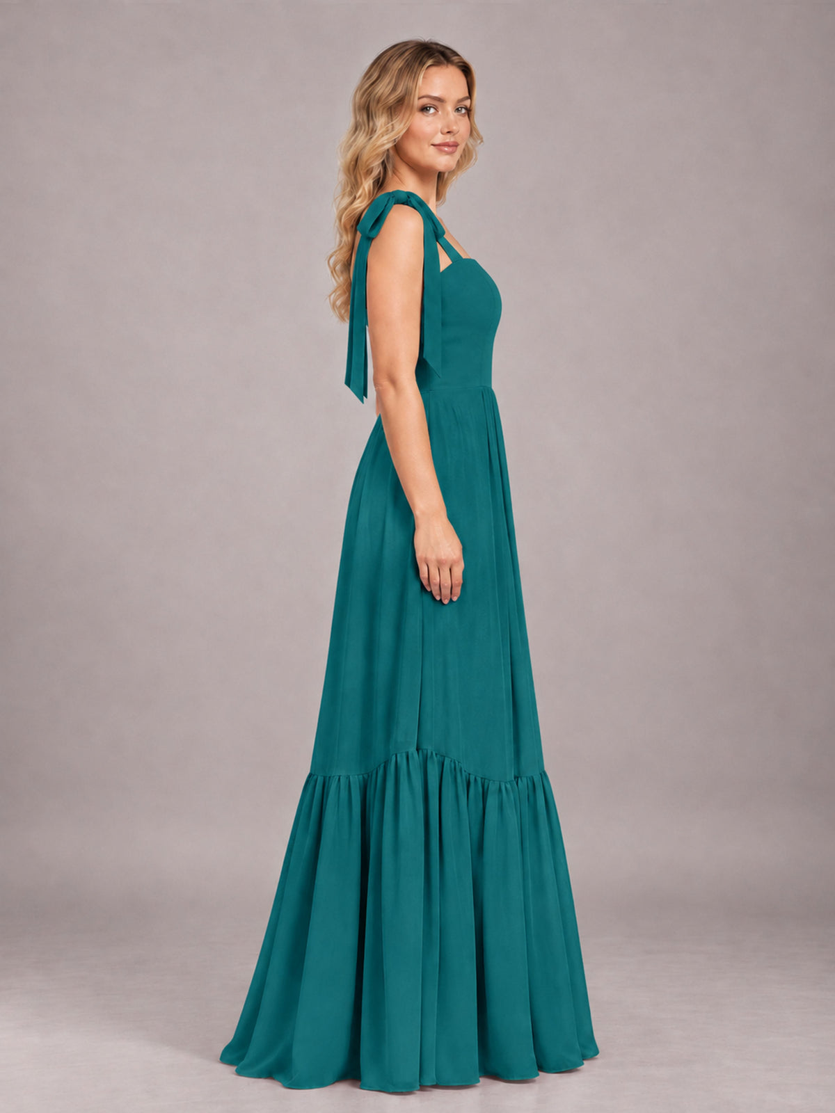 Teal Chic Sleeveless Lace Up Back Floor Length Chiffon Bridesmaid Dress