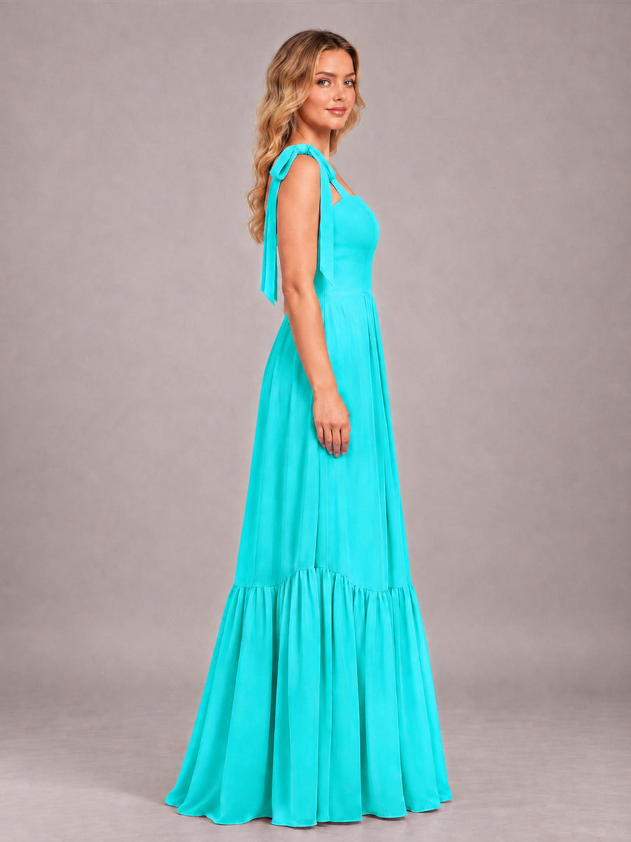 Turquoise Chic Sleeveless Lace Up Back Floor Length Chiffon Bridesmaid Dress