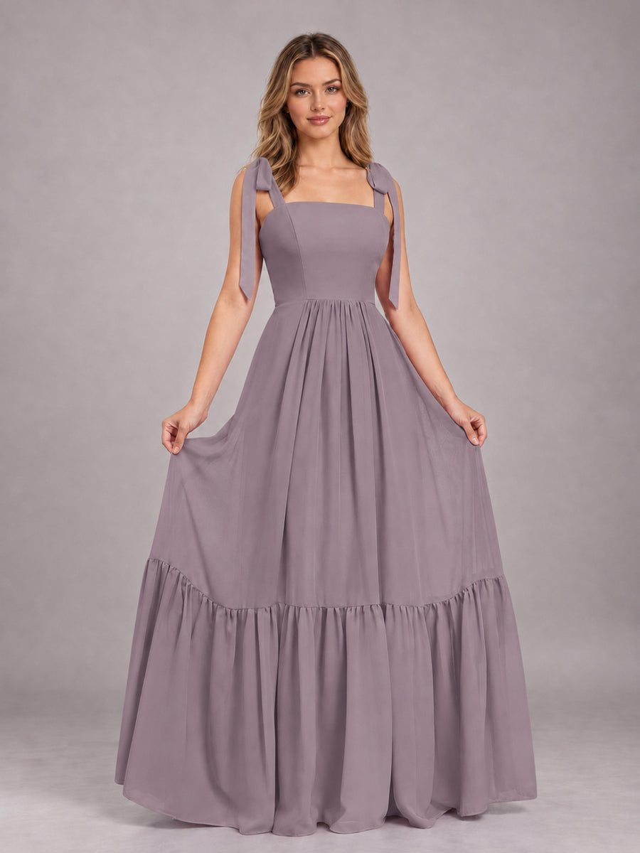 Wisteria Chic Sleeveless Lace Up Back Floor Length Chiffon Bridesmaid Dress