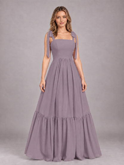 Wisteria Chic Sleeveless Lace Up Back Floor Length Chiffon Bridesmaid Dress