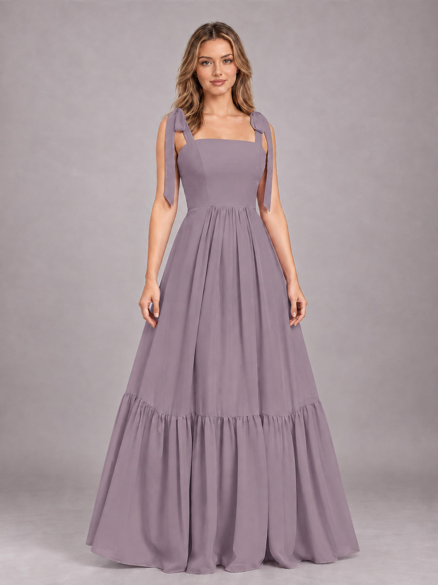 Wisteria Chic Sleeveless Lace Up Back Floor Length Chiffon Bridesmaid Dress
