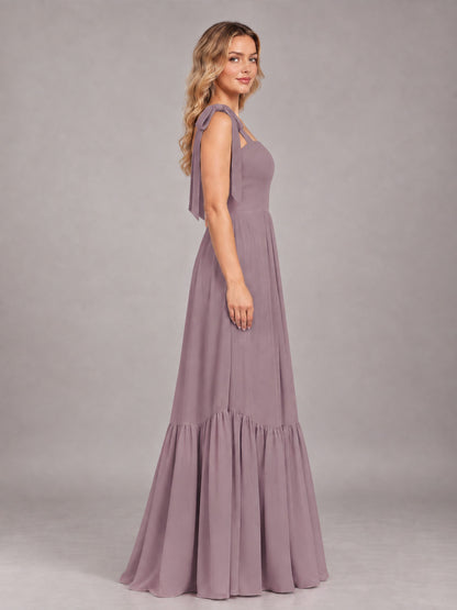 Wisteria Chic Sleeveless Lace Up Back Floor Length Chiffon Bridesmaid Dress