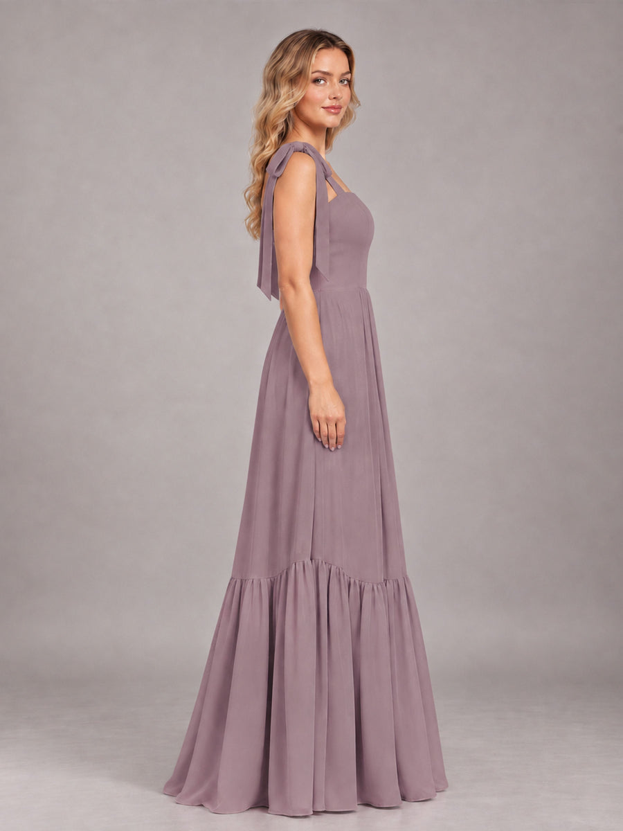 Wisteria Chic Sleeveless Lace Up Back Floor Length Chiffon Bridesmaid Dress