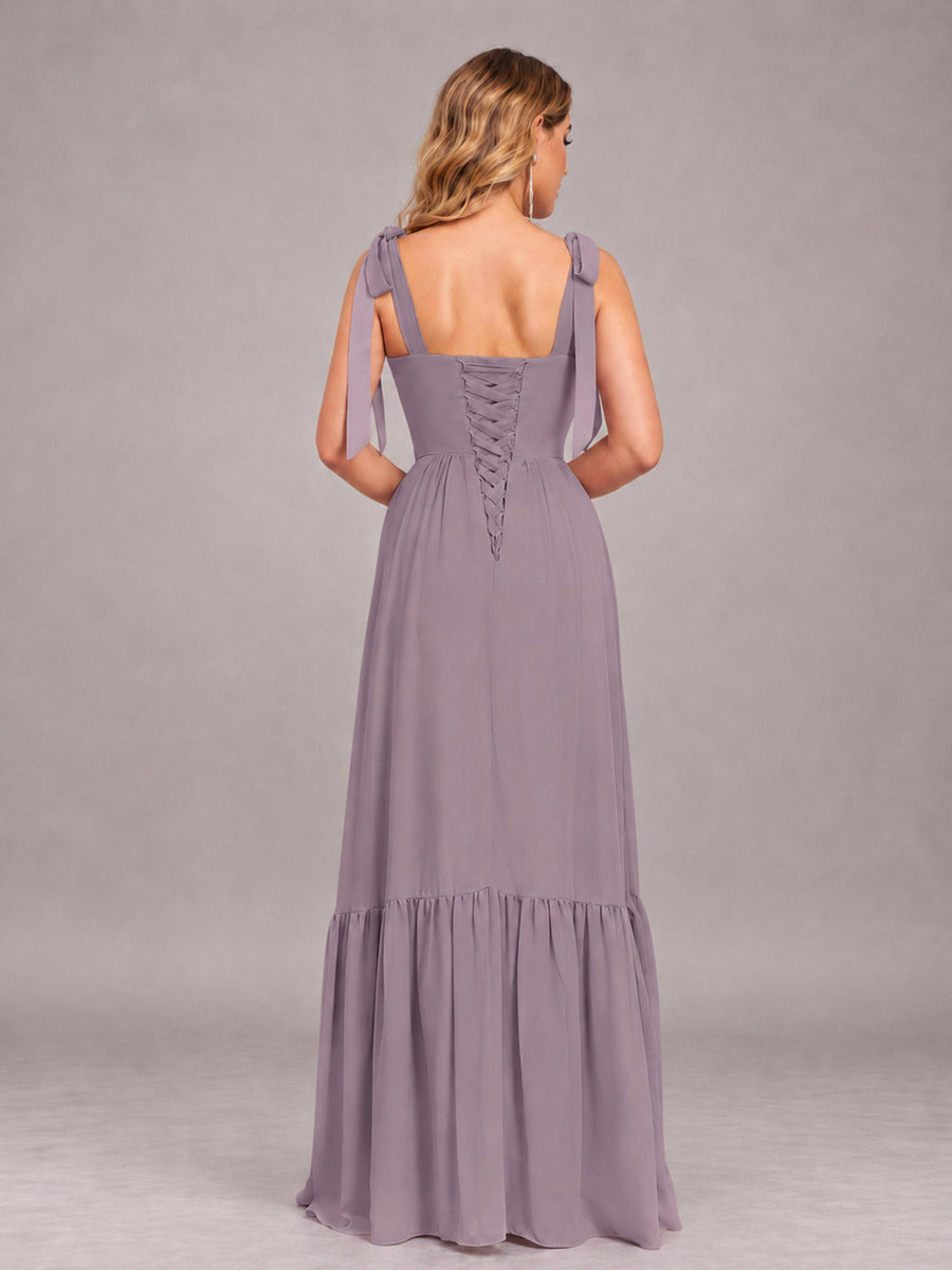Wisteria Chic Sleeveless Lace Up Back Floor Length Chiffon Bridesmaid Dress