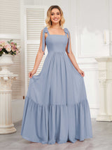 Chic Sleeveless Lace Up Back Floor Length Chiffon Bridesmaid Dresses