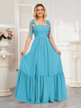 Chic Sleeveless Lace Up Back Floor Length Chiffon Bridesmaid Dresses