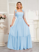 Chic Sleeveless Lace Up Back Floor Length Chiffon Bridesmaid Dresses