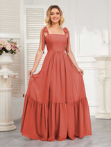 Chic Sleeveless Lace Up Back Floor Length Chiffon Bridesmaid Dresses