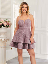 Chic Spaghetti Straps Lace Up Tiered Short Mini Homecoming Dresses