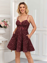 Chic Sweetheart Ruched Sequins Mini Homecoming Dresses With Pockets