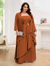 Chic Two Pieces Beading Chiffon Floor Length Plus Size Mother Of The Bride Dresses