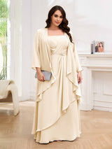 Chic Two Pieces Beading Chiffon Floor Length Plus Size Mother Of The Bride Dresses